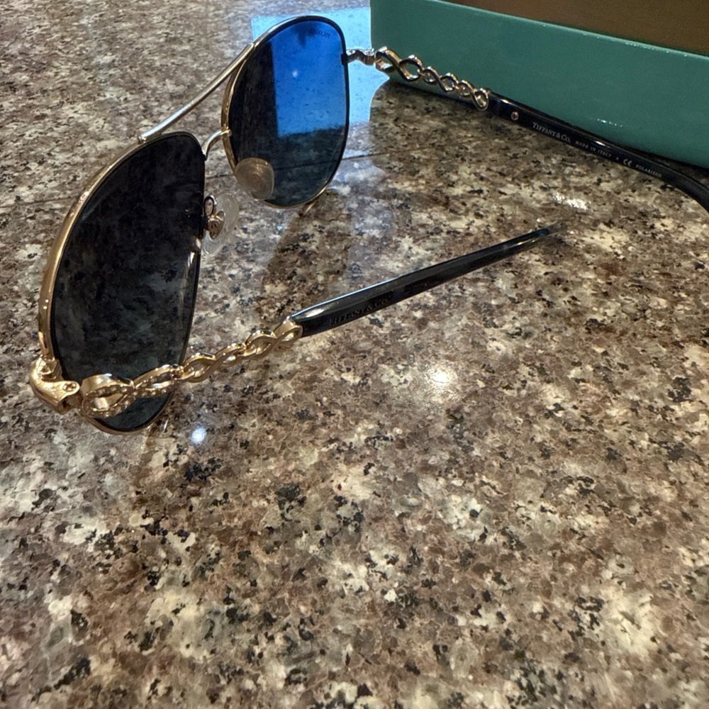 Tiffany & Co. Gold Chain Aviator Sunglasses with Blue Gradient Lenses